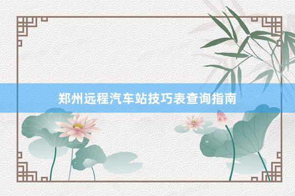 郑州远程汽车站技巧表查询指南