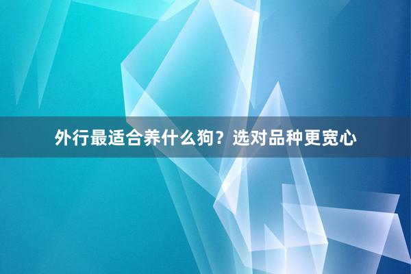 外行最适合养什么狗？选对品种更宽心